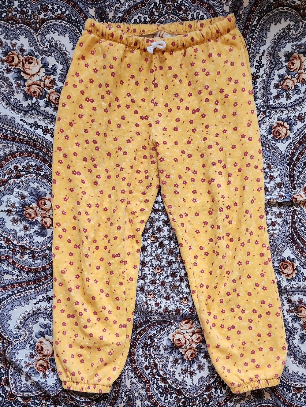 Yellow Floral Drawstring Joggers — Women's Size Medium